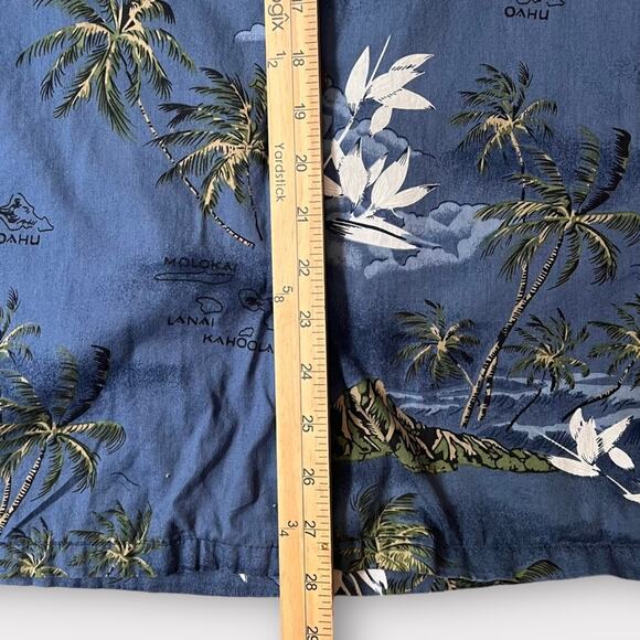 Vintage Hawaiian Shirt Men’s Medium Blue Short Sleeve Island and Palm Tree Print - Picture 7 of 8